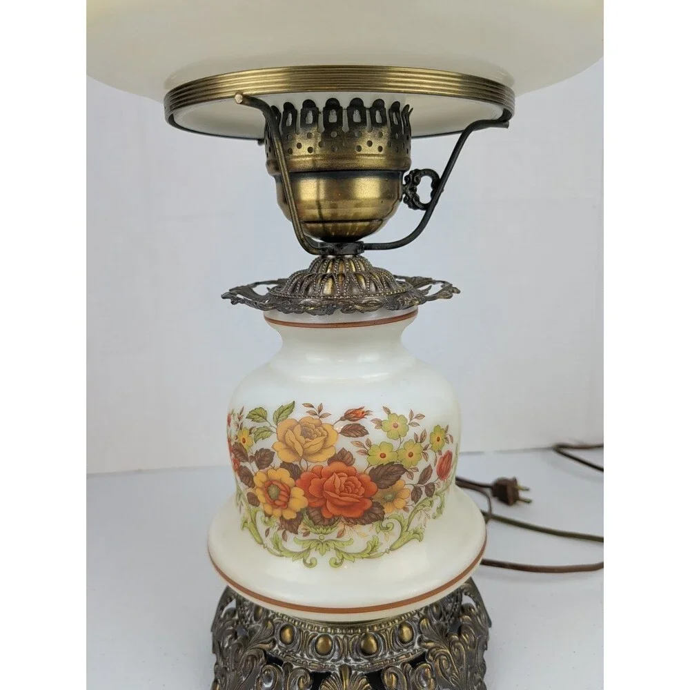 Vintage Gone With The Wind Hurricane 3-WayTable Lamp Brass Base 24" quoizel 1973 - Picture 3 of 8